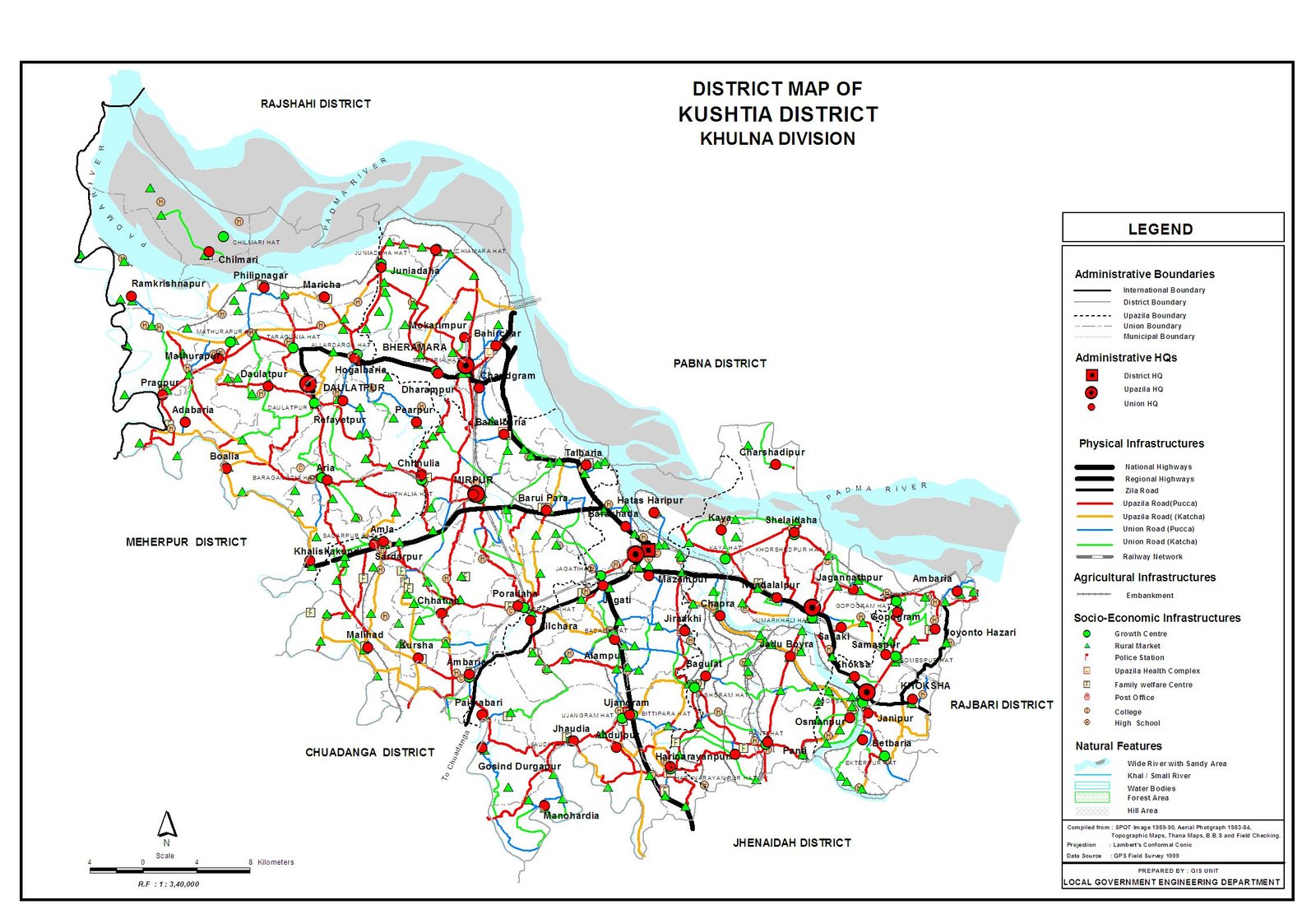 কুষ্টিয়া জেলার ম্যাপ, Kushtia District Map