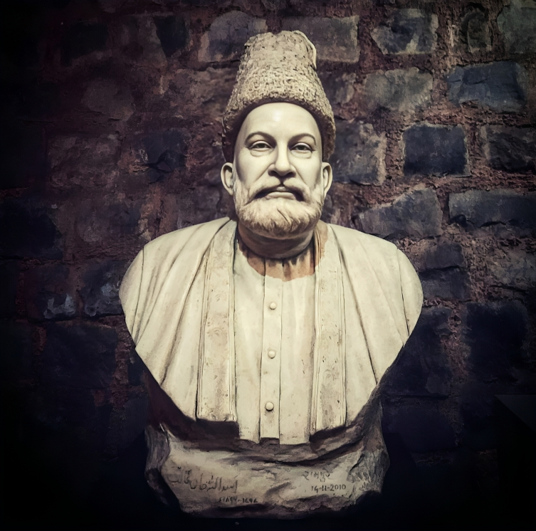 গালিব কি হাভেলিতে মির্জা গালিবের মূর্তি